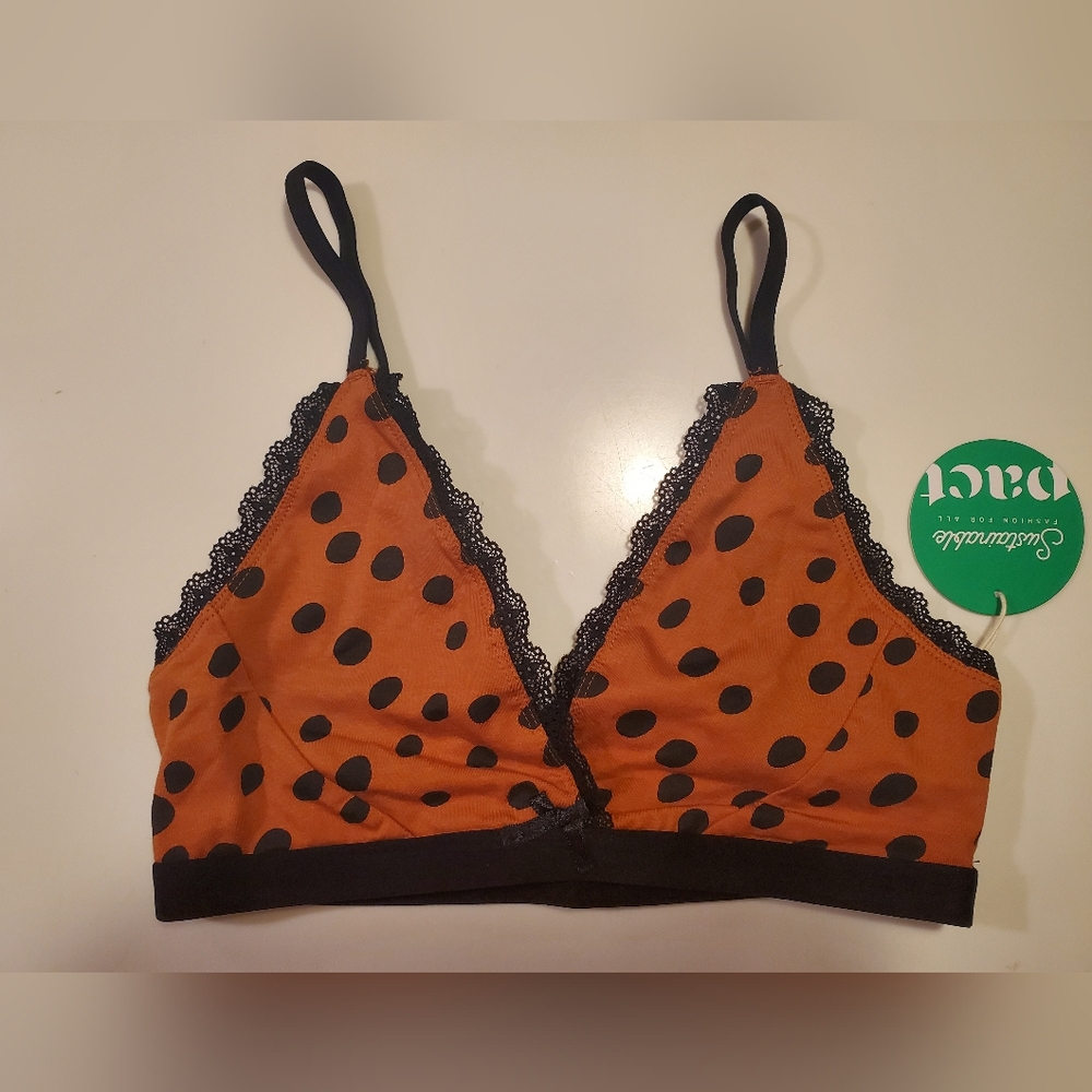 NWT Pact Organic Orange And Black Polka Dot Bralette Size Small